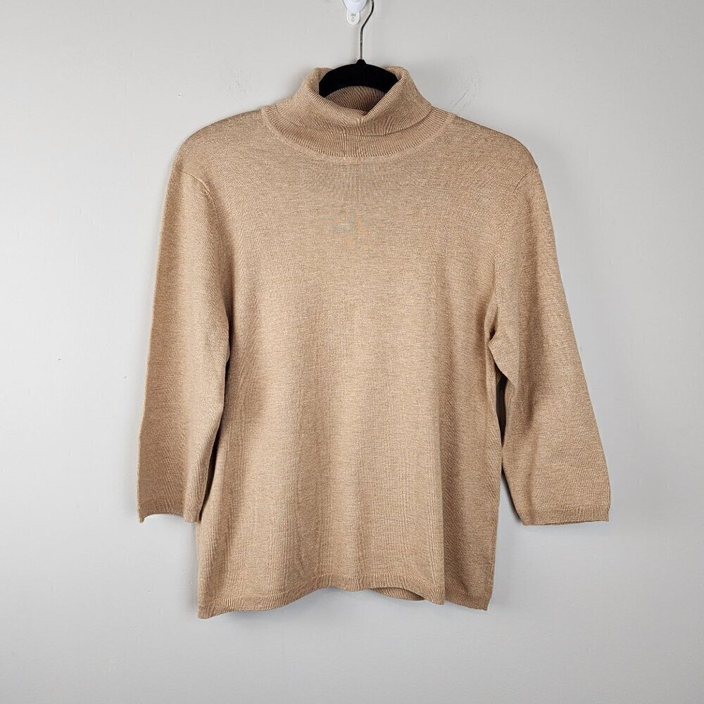 Chico's size 2  / 12  / Largelight brown turtleneck 3/4 sleeve fall office wear